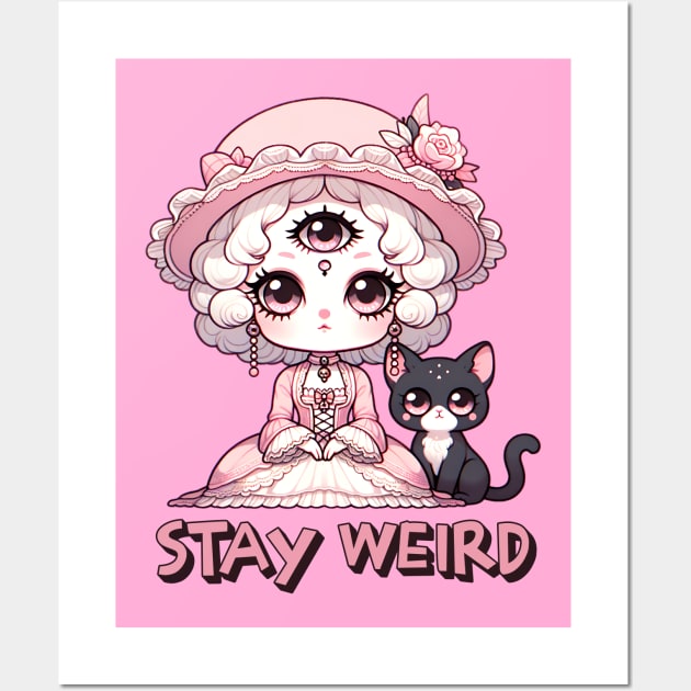 Stay Weird Three Eyed Witch with Black Cat Wall Art by WitchyArty